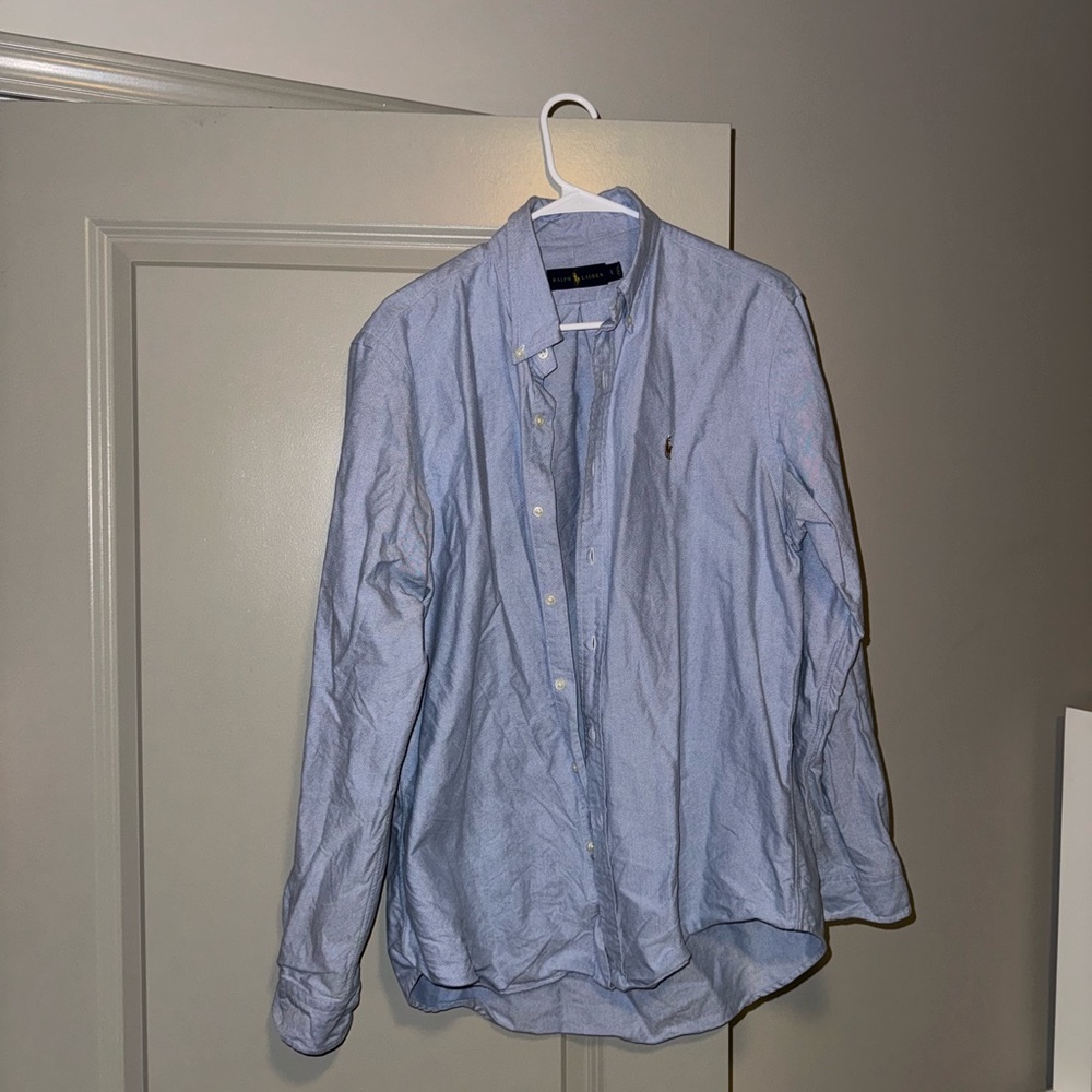 Large Blue Ralph Lauren Blake 100% Cotton Button Down long sleeve shirt Sz Large